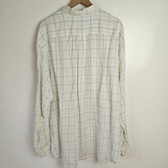 Gap Vintage Y2K Linen Button Front Shirt Men's XL Off White Blue Long Sleeve - Picture 6 of 7